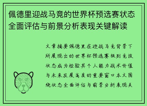 佩德里迎战马竞的世界杯预选赛状态全面评估与前景分析表现关键解读 佩德里迎战马竞的世界杯预选赛状态全面评估与前景分析表现关键解读